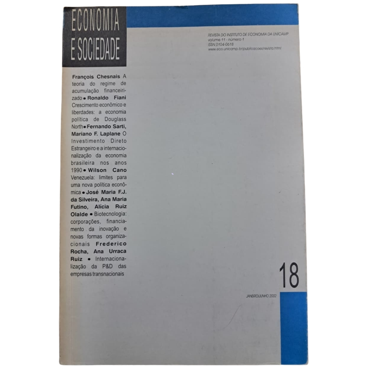 Livro - Economia e Sociedade Vol. 18- 2002 - UNICAMP (Usado)