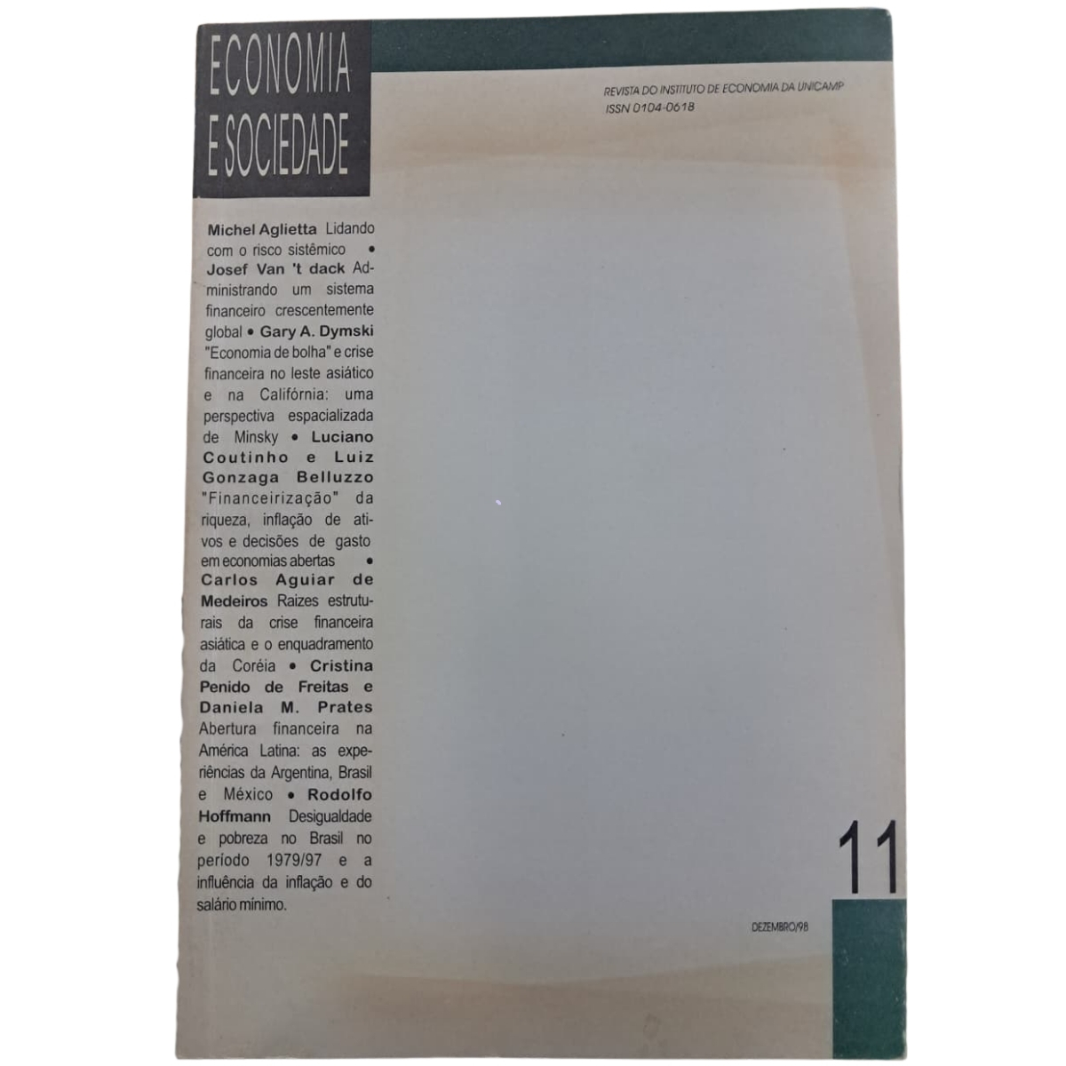 Livro - Economia e Sociedade Vol. 11 - 1998 - UNICAMP (Usado)